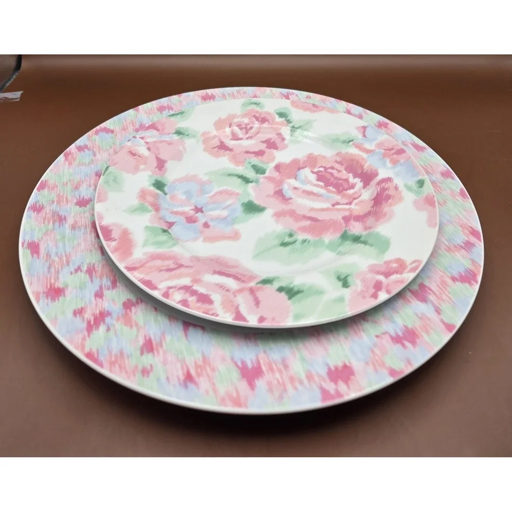 Vintage Dinner Plates /Salad. 2 In Set Pink Roses‎ And Design By Lynn Hollyn
